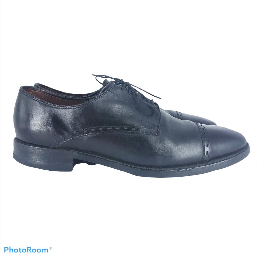 ALLEN EDMONDS Madison Ave Mens 11.5 Cap Toe Black Leather Derby Rubber Sole USA